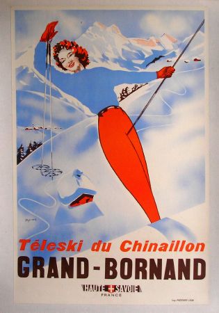 GRAND-BORNAND HAUTE-SAVOIE, TELESKI DU CHINAILLON - affiche originale par Moine