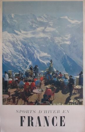 La terrasse du restaurant Planpraz/Brévent à Chamonix face au Mont-Blanc... affiche publicitaire d'après photo de Karl Machatschek