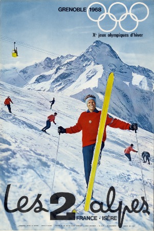 GRENOBLE 1968 Xè JEUX OLYMPIQUES D'HIVER - LES 2 ALPES ISERE - affiche originale