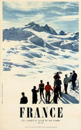 FRANCE - LES CHAMPS DE NEIGE DE VAL D'ISERE - grande affiche originale, photo de Carabin (1957)