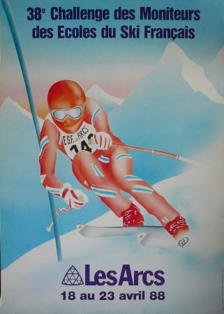 LES ARCS - SKI CHALLENGE DES MONITEURS DES ESF - affiche originale (1988)