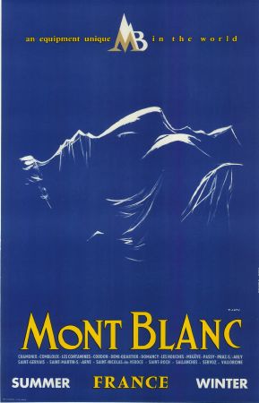 MONT BLANC FRANCE SUMMER WINTER - AN EQUIPMENT UNIQUE IN THE WORLD - affiche par Y. Laty (ca 1960)