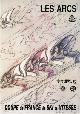 LES ARCS - COUPE DE FRANCE DE SKI DE VITESSE 1990 - affiche originale par Alain Bar