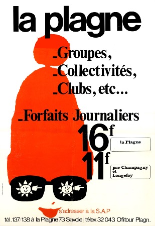 LA PLAGNE - TARIFS DES FORFAITS JOURNALIERS GROUPES COLLECTIVITES... - affiche originale (ca 1971)