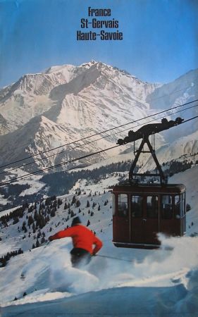SKI EN FRANCE - SAINT-GERVAIS HAUTE-SAVOIE - LE TELEPHERIQUE DU BETTEX - affiche originale (1967)