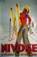 NIVOSE LE VETEMENT "CHIC" DU "VRAI" SKIEUR - affiche originale par Kama Megève (ca 1934)