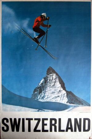 SWITZERLAND MATTERHORN ZERMATT (SKI JUMPER/SKIEUR) - affiche photo Perren-Barberini (c 1965)