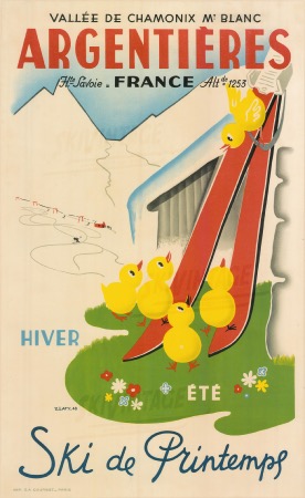 ARGENTIERES - VALLEE DE CHAMONIX MT-BLANC - SKI DE PRINTEMPS - affiche originale par Y. Laty (1948)