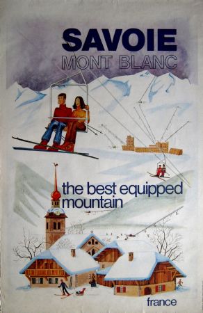 SKI SAVOIE MONT-BLANC, THE BEST EQUIPPED MOUNTAIN - affiche originale, publicité Laty (années 70)