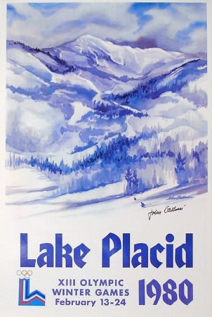 XIII OLYMPIC WINTER GAMES LAKE PLACID 1980, John Gallucci + dédicace - affiche officielle