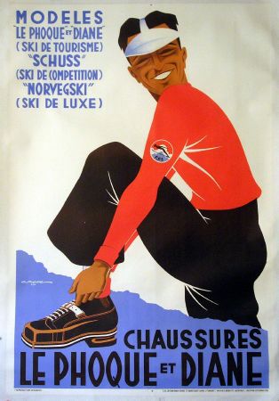 CHAUSSURES LE PHOQUE ET DIANE, affiche ancienne par Gaston Gorde - 1936