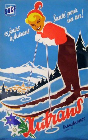 AUTRANS, DAUPHINE (ISERE) - affiche ancienne SNCF par Gaston Gorde (1956)