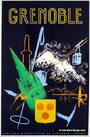 GRENOBLE, SYNDICAT D'INITIATIVE - affiche ancienne de J. Pichal (vers 1950)