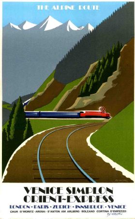 THE ALPINE ROUTE "VENICE SIMPLON ORIENT-EXPRESS" - affiche signée par Fix-Masseau - 1985