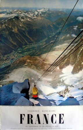 FRANCE CHAMONIX MONT-BLANC - THE TELEPHERIQUE OF THE AIGUILLE DU MIDI - affiche de Viguier (1956)