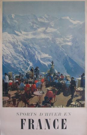 SPORTS D'HIVER EN FRANCE - RESTAURANT DU TELEPHERIQUE DU BREVENT A CHAMONIX - affiche ancienne