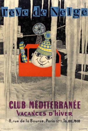 REVE DE NEIGE - VACANCES D'HIVER AU CLUB MEDITERRANEE - affiche originale par D. Le Bourgeois