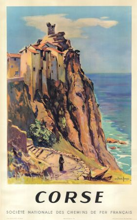 CORSE (NONZA) - LA FRANCE AVEC LA SNCF - affiche originale par Arthur Fagès (1958)