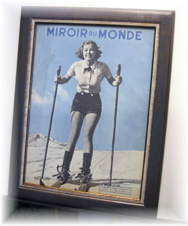 LA PIN-UP SKIEUSE A LA NEIGE... - CADRE DECO MONTAGNE, ANNEES 30