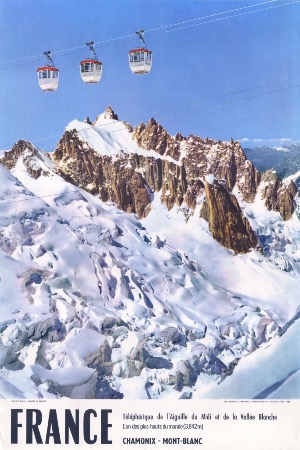 CHAMONIX MT-BLANC - TELEPHERIQUE DE L'AIGUILLE DU MIDI ET VALLEE BLANCHE - affiche originale (1980)