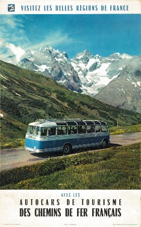 LES BELLES REGIONS AVEC LES AUTOCARS DE TOURISME - affiche SNCF originale (1959)