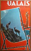 *** A SAISIR *** VALAIS (BOUQUETINS ET TRANSAT) - affiche originale de Jean-Pierre Otth (ca 1960)