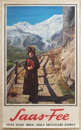 *** A SAISIR *** SAAS-FEE (Valais) - affiche originale photo Arnold Brugger (ca 1960)