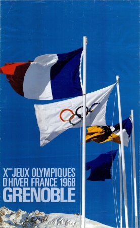 Xè JEUX OLYMPIQUES D'HIVER FRANCE GRENOBLE 1968 - LES DRAPEAUX - affiche originale