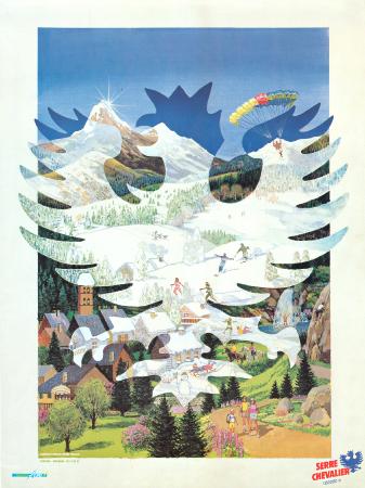 SERRE-CHEVALIER ETE-HIVER (L'AIGLE - MULTIACTIVITES) - affiche originale (ca 1990)