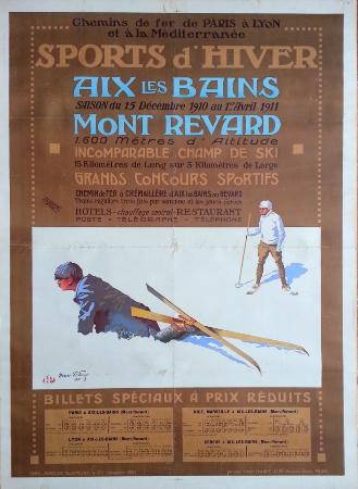 PLM - SPORTS D'HIVER - AIX LES BAINS - MONT REVARD - affiche originale par Henri Polart (1910) 