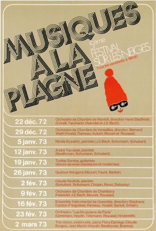 MUSIQUES A LA PLAGNE - 5è FESTIVAL SUR LES NEIGES 1972-1973 - affiche originale