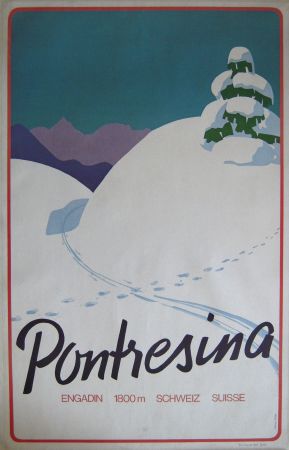 PONTRESINA ENGADIN 1800 m SCHWEIZ SUISSE - affiche originale par Moritz Müller (1962)