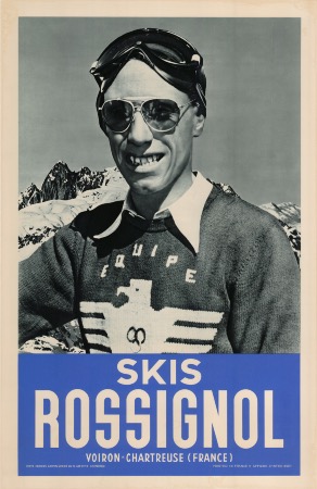 SKIS ROSSIGNOL VOIRON-CHARTREUSE (FRANCE) - HENRI OREILLER - affiche originale (ca 1950)