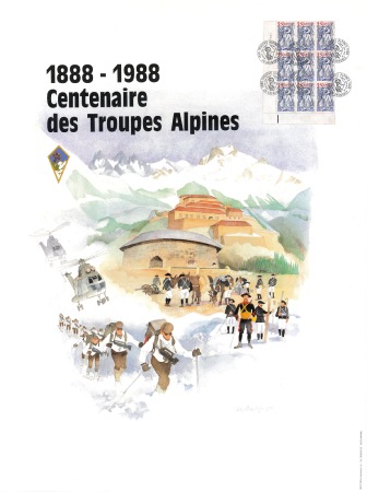 1888-1988 CENTENAIRE DES TROUPES ALPINES - affiche originale par Guy Ameye