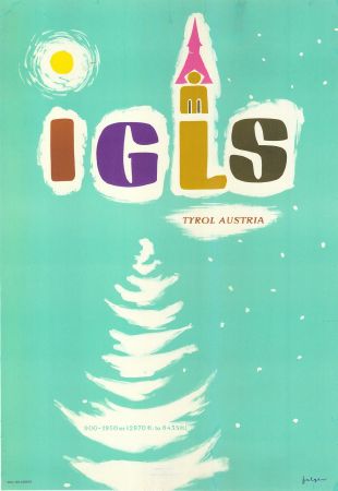 IGLS TYROL AUSTRIA 900-1950 M (HIVER) - affiche originale par Zelger (ca 1956)