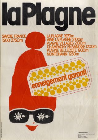 LA PLAGNE SAVOIE FRANCE 1200/2750 M ENNEIGEMENT GARANTI - affiche originale (ca 1975)