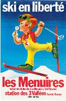 LES MENUIRES - STATION DES 3 VALLEES 1850-3400 M - SKI EN LIBERTE - affiche originale (ca 1975)