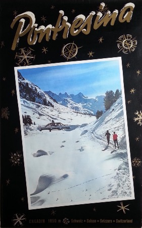 PONTRESINA ENGADIN 1850M - affiche originale par Wiesner Ruedi (1968)