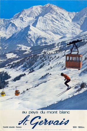 AU PAYS DU MONT BLANC - ST GERVAIS - LE TELEPHERIQUE DU BETTEX - affiche originale Deschamps (1973)