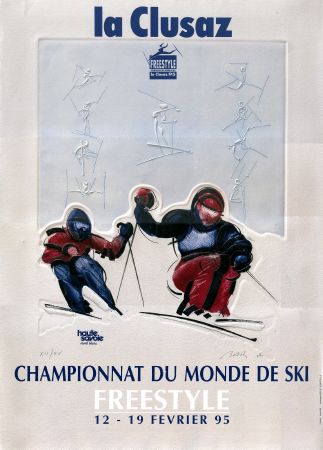 LA CLUSAZ - CHAMPIONNAT DU MONDE DE SKI FREESTYLE 1995 - affiche originale par Alain Bar