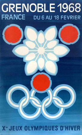 GRENOBLE 1968 - Xès JEUX OLYMPIQUES D'HIVER (emblème officiel) - affiche originale par Excoffon