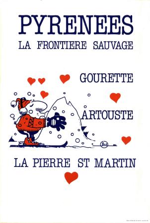 PYRENEES LA FRONTIERE SAUVAGE - GOURETTE, ARTOUSTE, LA PIERRE ST MARTIN - affiche originale (1981)