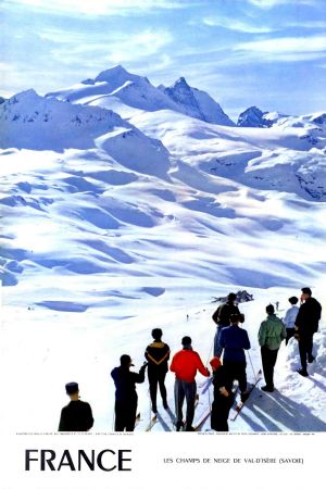 FRANCE - LES CHAMPS DE NEIGE DE VAL D'ISERE - affiche originale, photo de Carabin (1957)