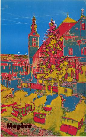 MEGEVE - LA PLACE DU VILLAGE A NOEL - affiche originale (ca 1980)