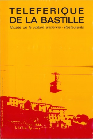 TELEFERIQUE DE LA BASTILLE (GRENOBLE) MUSEE DE LA VOITURE ANCIENNE - affiche originale (1973)