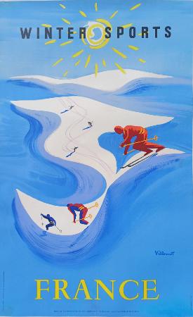 FRANCE WINTER SPORTS - affiche originale de Villemot (ca 1955)