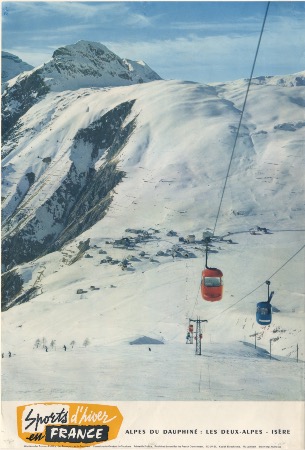 ALPES DU DAUPHINE, LES DEUX ALPES - SPORTS D'HIVER EN FRANCE - affiche ancienne (1959)