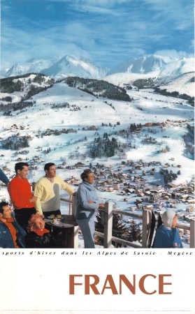SKI ET SPORTS D'HIVER DANS LES ALPES DE SAVOIE - MEGEVE - affiche de Serrailler (1960)