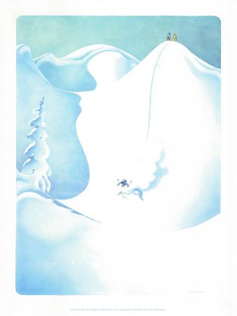 NEIGE : LE SKI EN POUDREUSE - affiche originale par Samivel (ca 1975)