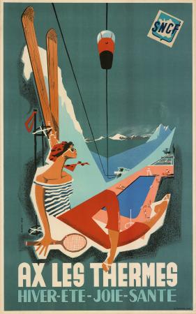 AX LES THERMES HIVER-ETE - JOIE-SANTE - affiche originale de Robert Rey (ca 1955)